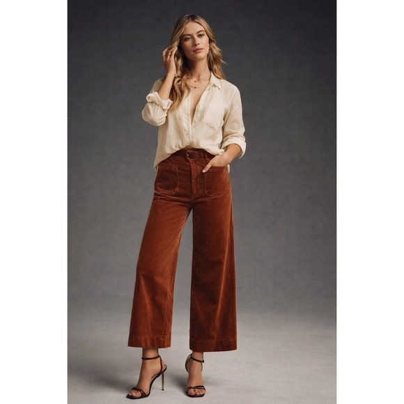 Anthropologie Pants - ANTHROPOLOGIE MAEVE Colette Corduroy Crop Wide-Leg High Rise Pants Rust Sz 26